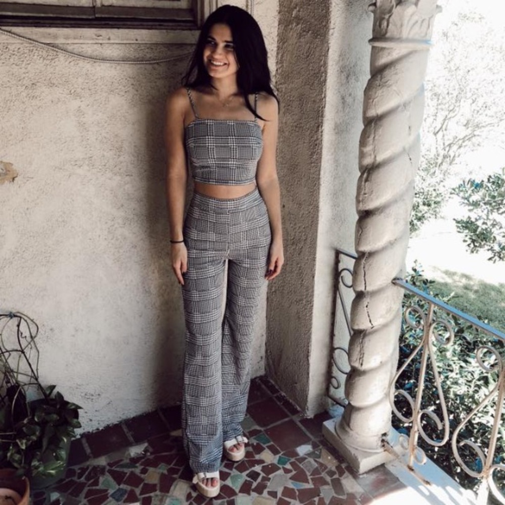 Plaid 2 piece pants set. Black/ white.